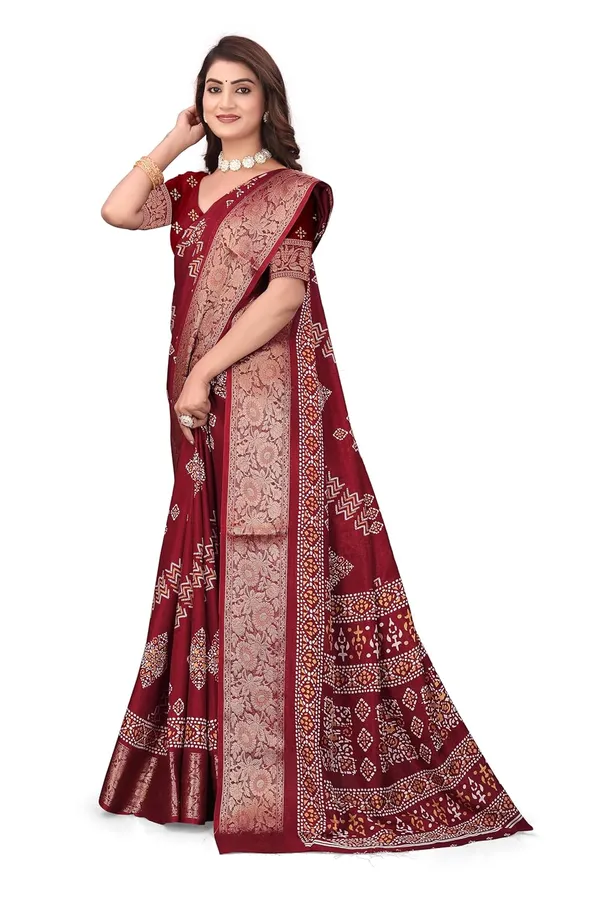 Maroon_Dola_Silk_Kalamkari_Print_Saree_For_Women