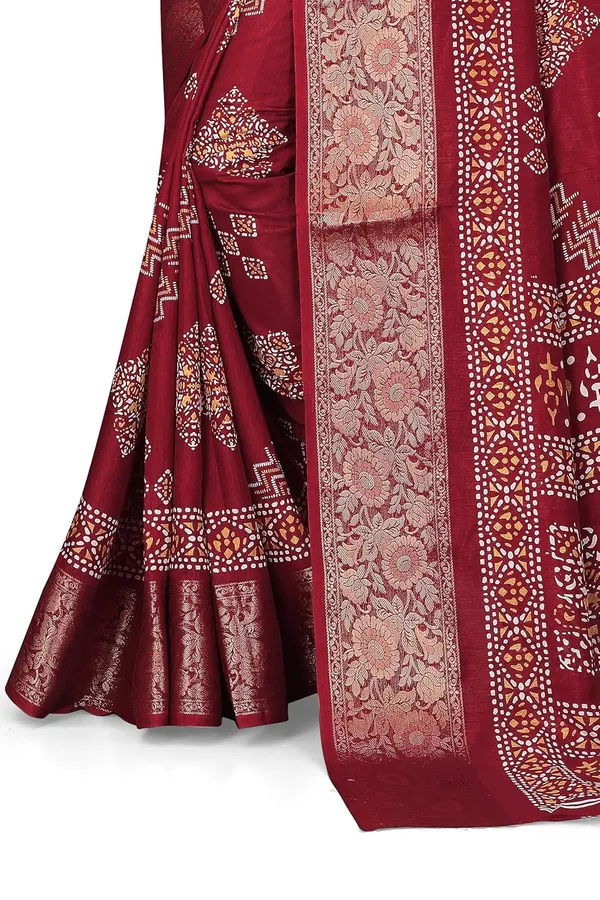 Maroon_Dola_Silk_Kalamkari_Print_Saree_For_Women