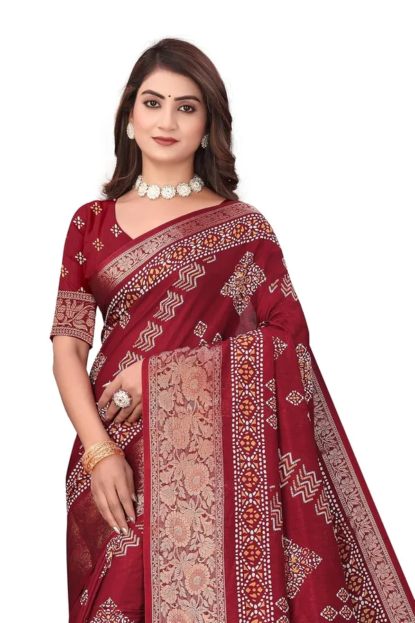Maroon_Dola_Silk_Kalamkari_Print_Saree_For_Women