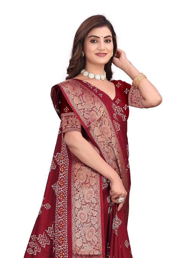Maroon_Dola_Silk_Kalamkari_Print_Saree_For_Women