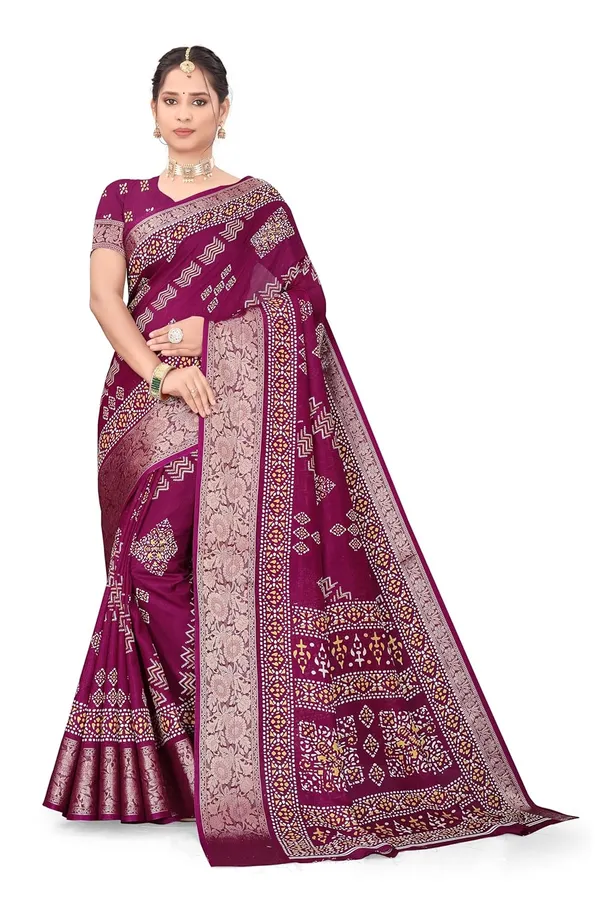 Wine_Dola_Silk_Kalamkari_Print_Saree_For_Women