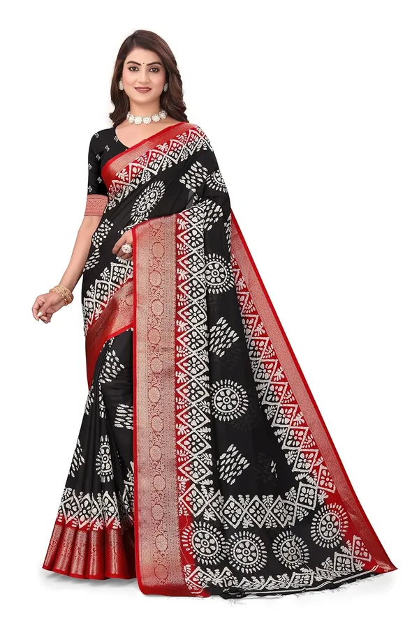 Black_Dola_Silk_Kalamkari_Print_Saree_For_Women