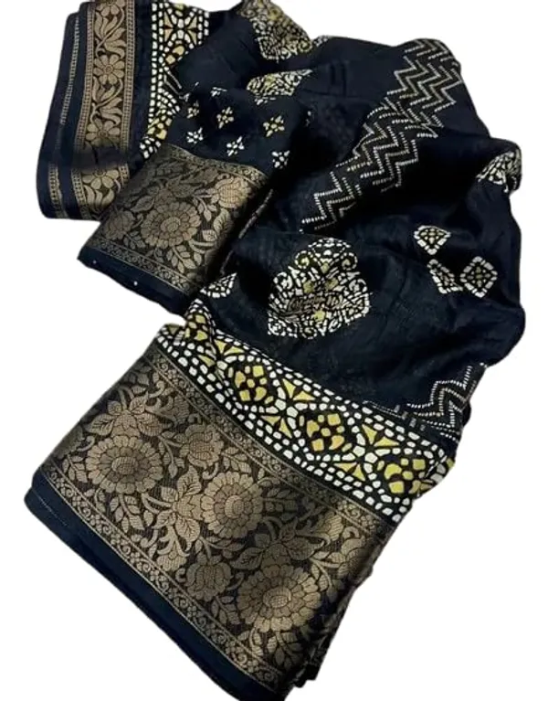 Black_Dola_Silk_Kalamkari_Print_Saree_For_Women