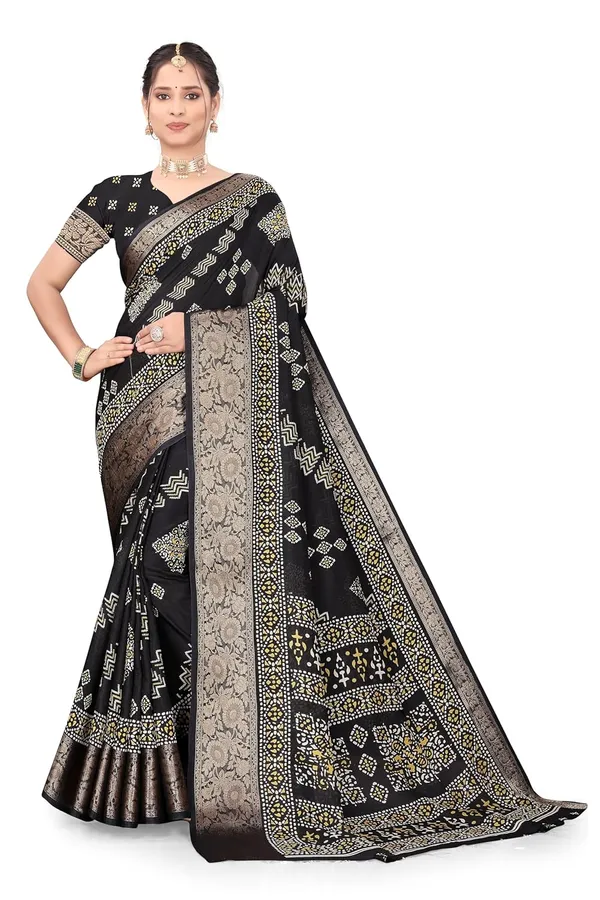 Black_Dola_Silk_Kalamkari_Print_Saree_For_Women