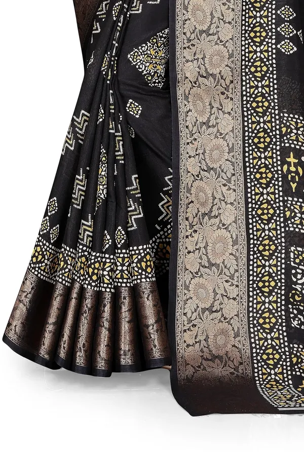 Black_Dola_Silk_Kalamkari_Print_Saree_For_Women