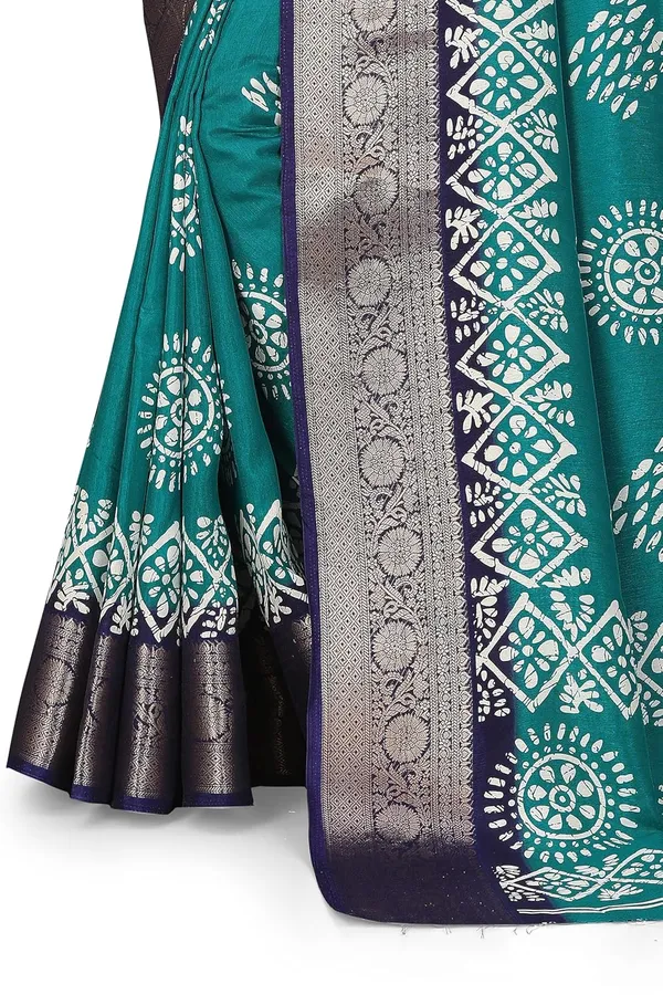 Teal_Dola_Silk_Kalamkari_Print_Saree_For_Women
