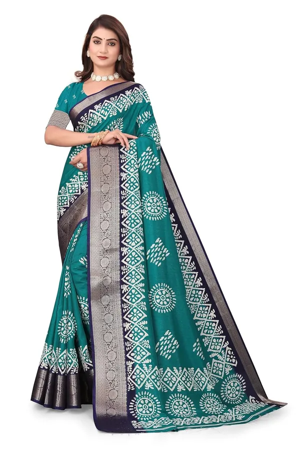 Teal_Dola_Silk_Kalamkari_Print_Saree_For_Women