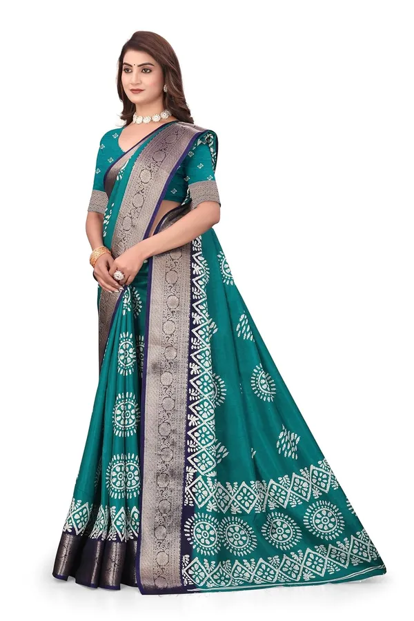 Teal_Dola_Silk_Kalamkari_Print_Saree_For_Women
