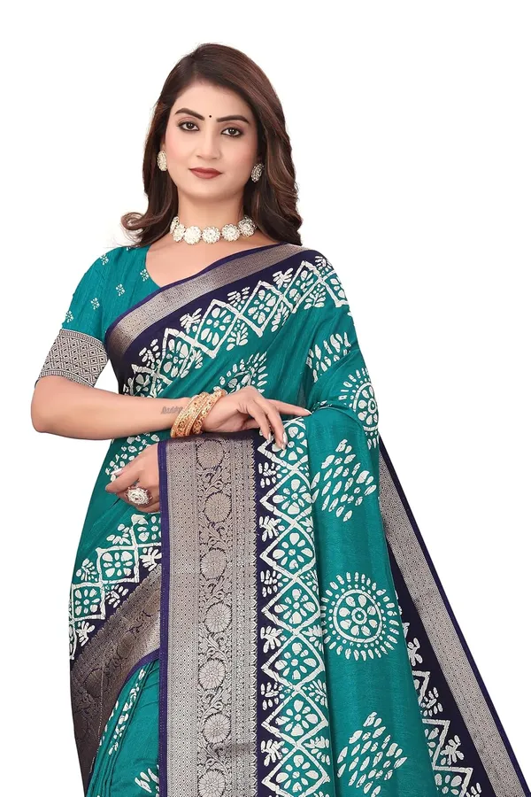 Teal_Dola_Silk_Kalamkari_Print_Saree_For_Women