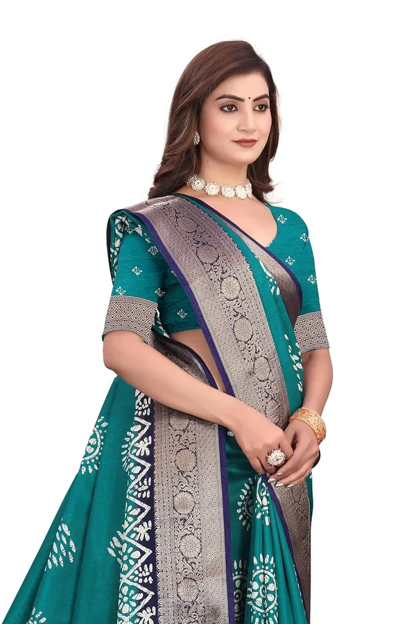 Teal_Dola_Silk_Kalamkari_Print_Saree_For_Women