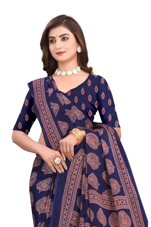 Navy_Blue_Dola_Silk_Print_Saree_For_Women