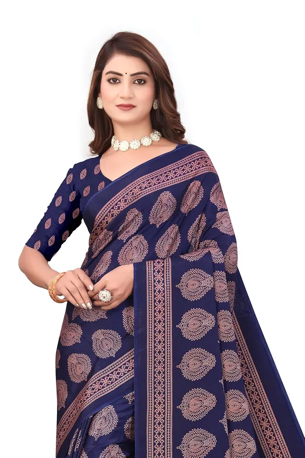 Navy_Blue_Dola_Silk_Print_Saree_For_Women