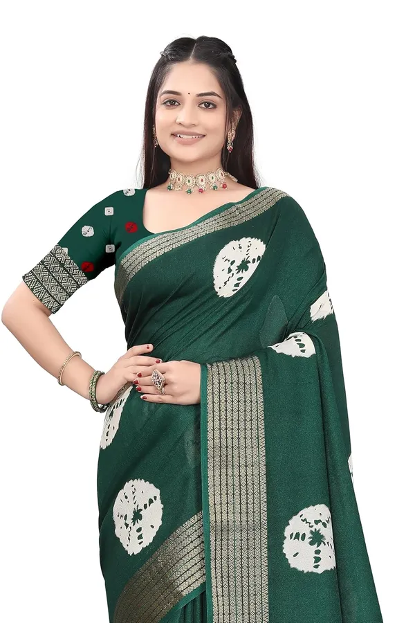 Bottle_Green_Dola_Silk_Kalamkari_Print_Saree_For_Women