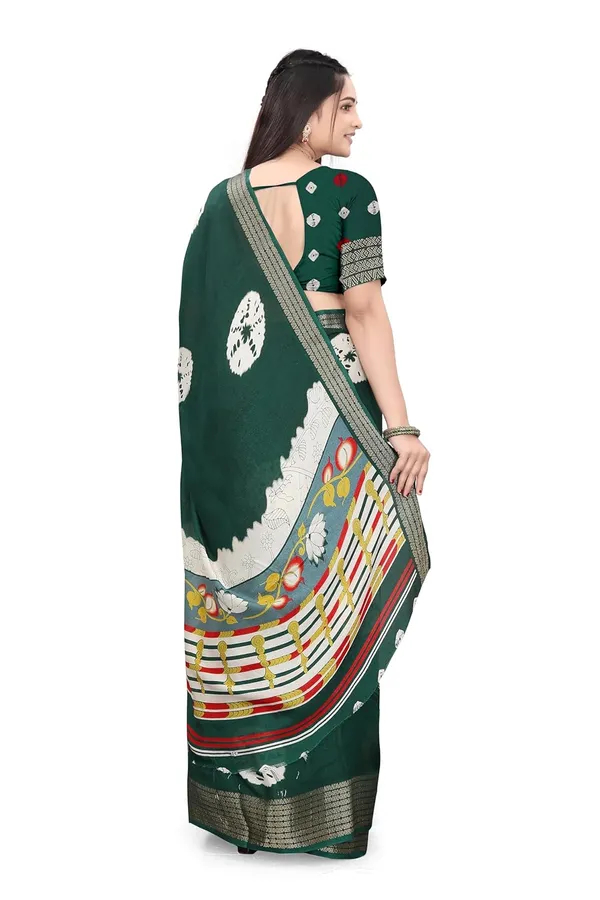 Bottle_Green_Dola_Silk_Kalamkari_Print_Saree_For_Women