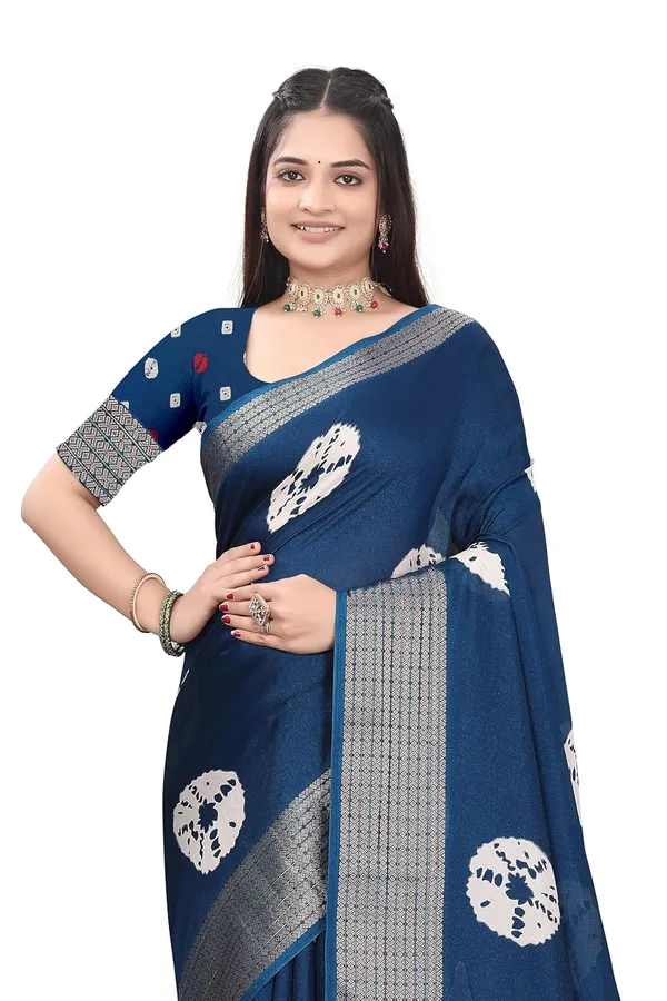 Navy_Blue_Dola_Silk_Kalamkari_Print_Saree_For_Women