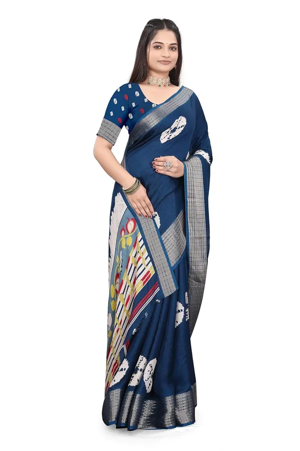 Navy_Blue_Dola_Silk_Kalamkari_Print_Saree_For_Women