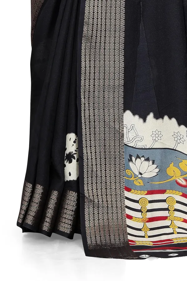 Black_Dola_Silk_Kalamkari_Print_Saree_For_Women