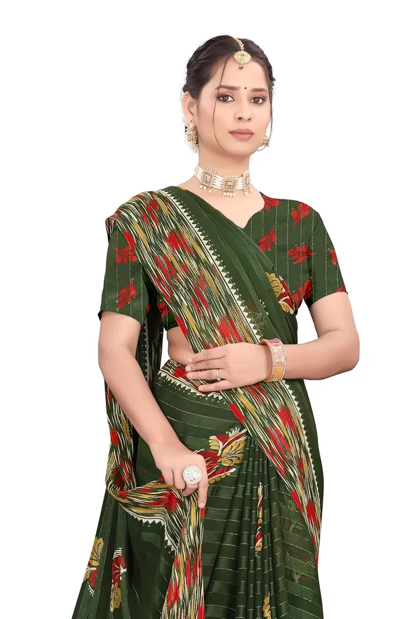 Mehendi_Georgette_Floral_Print_Saree_For_Women
