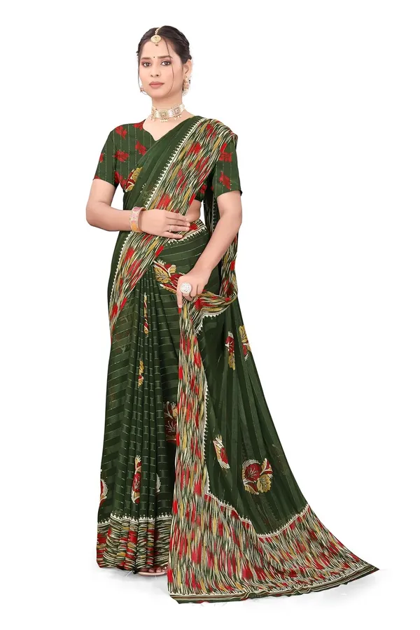 Mehendi_Georgette_Floral_Print_Saree_For_Women
