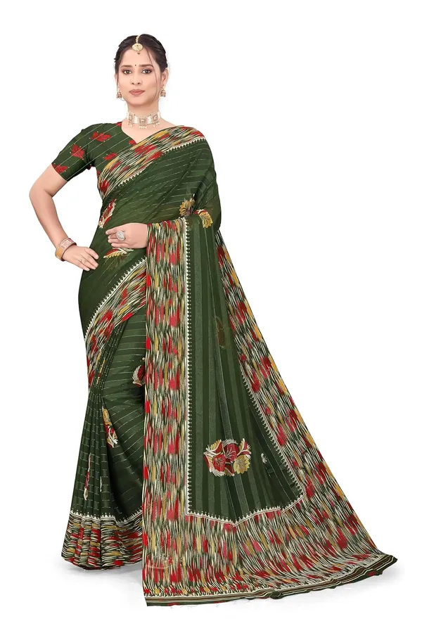 Mehendi_Georgette_Floral_Print_Saree_For_Women