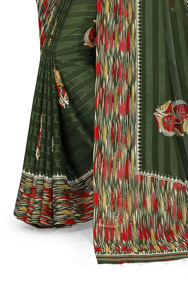Mehendi_Georgette_Floral_Print_Saree_For_Women