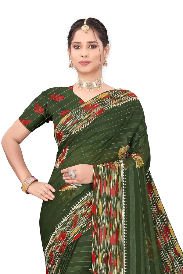 Mehendi_Georgette_Floral_Print_Saree_For_Women
