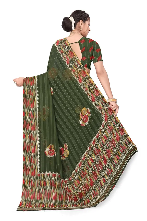 Mehendi_Georgette_Floral_Print_Saree_For_Women