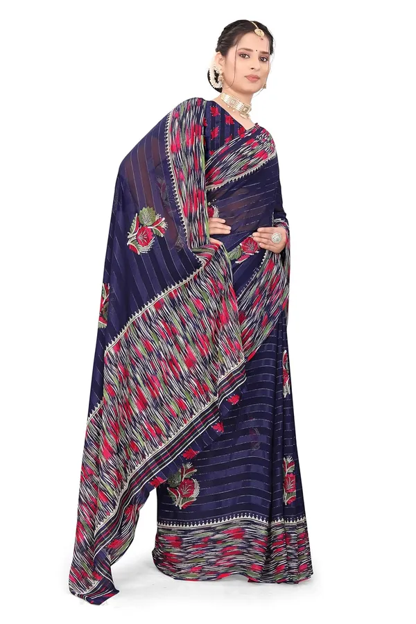 Navy_Blue_Georgette_Floral_Print_Saree_For_Women
