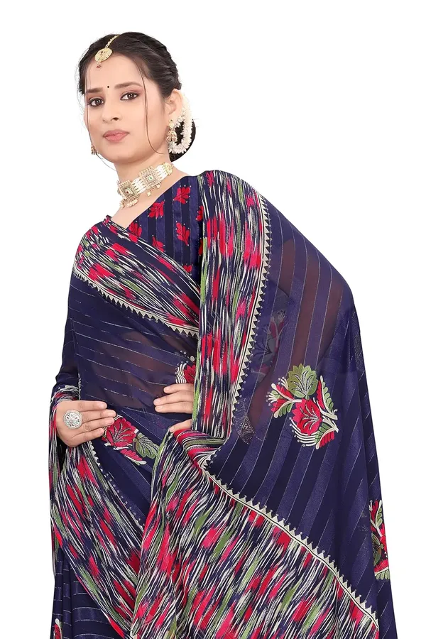 Navy_Blue_Georgette_Floral_Print_Saree_For_Women