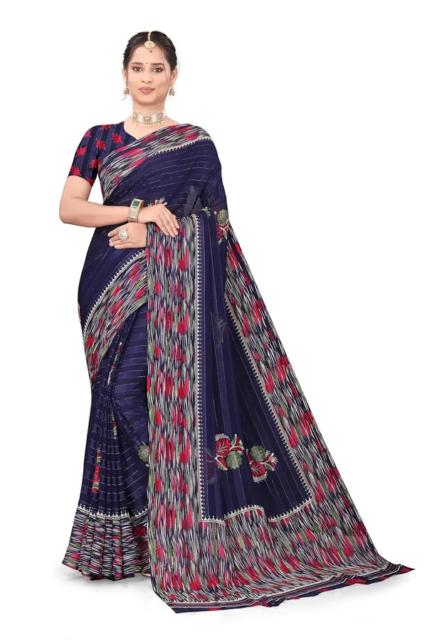 Navy_Blue_Georgette_Floral_Print_Saree_For_Women