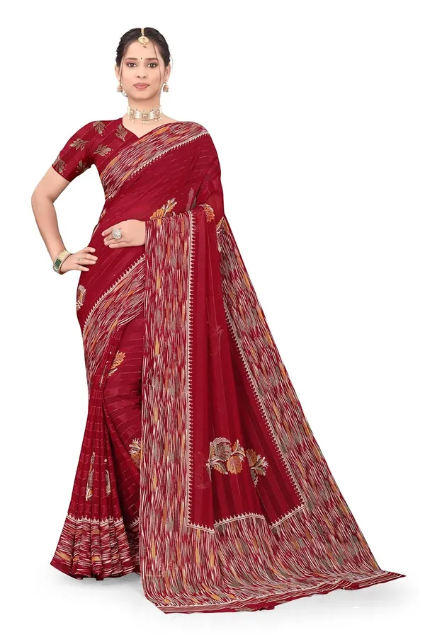 Maroon_Georgette_Floral_Print_Saree_For_Women
