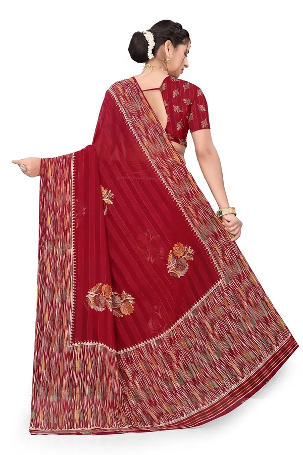 Maroon_Georgette_Floral_Print_Saree_For_Women