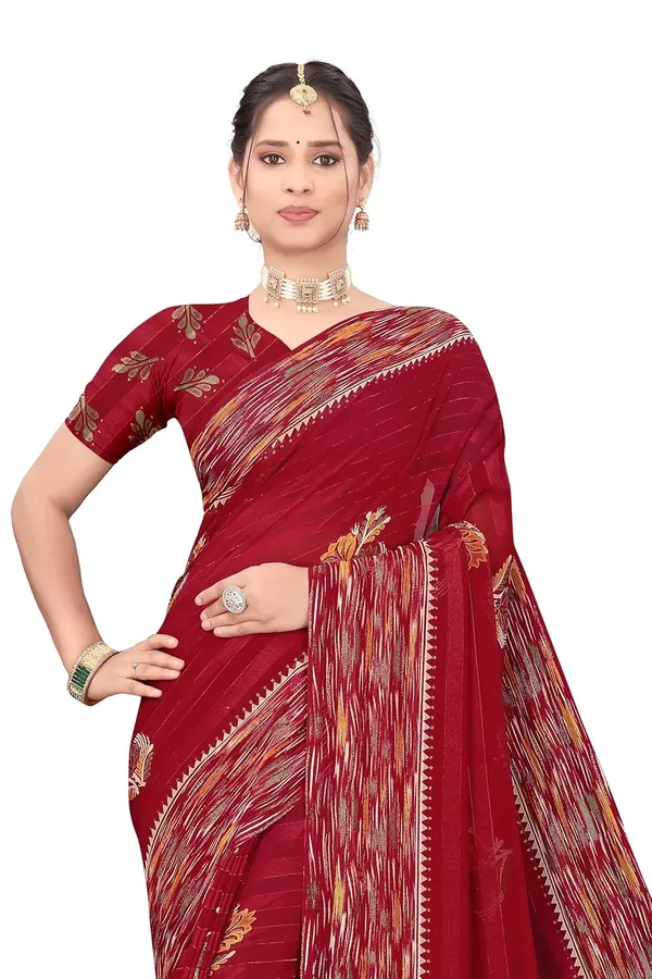 Maroon_Georgette_Floral_Print_Saree_For_Women