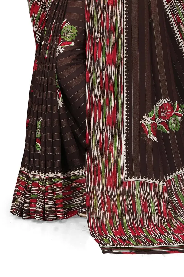 Brown_Georgette_Floral_Print_Saree_For_Women