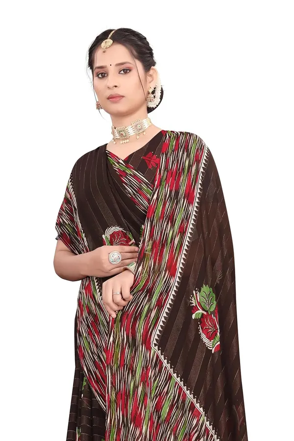 Brown_Georgette_Floral_Print_Saree_For_Women