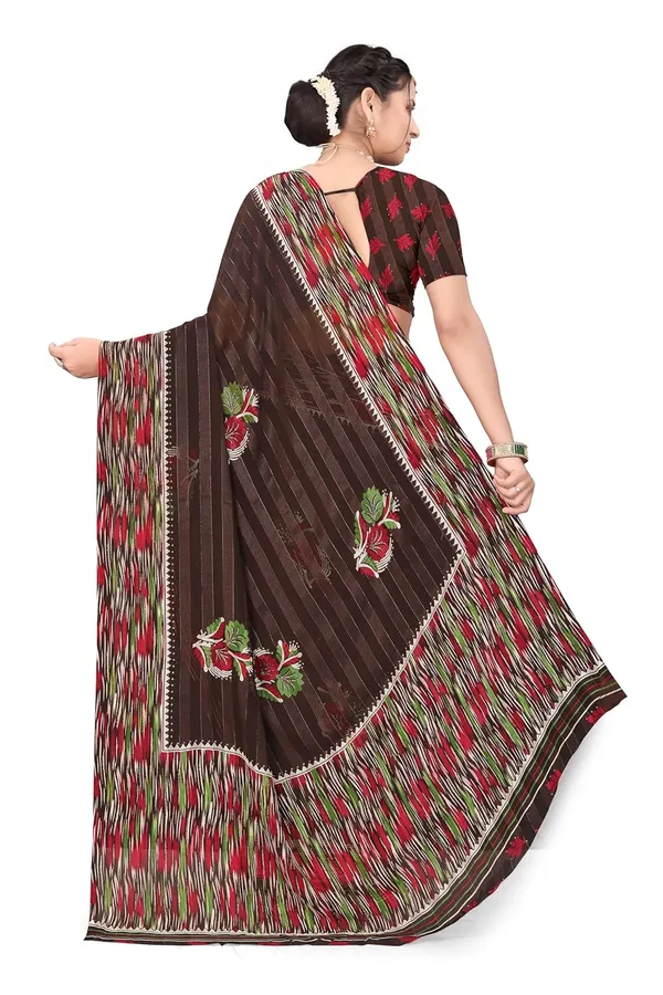 Brown_Georgette_Floral_Print_Saree_For_Women