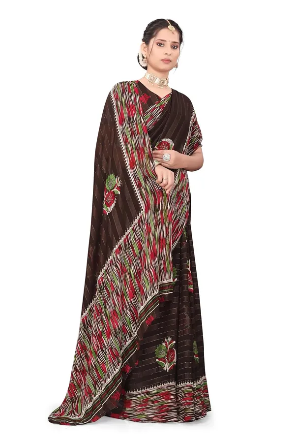 Brown_Georgette_Floral_Print_Saree_For_Women