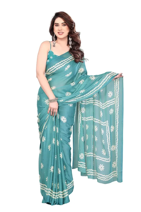 Turquoise_Polyester_Printed_Chiffon_Saree_For_Women