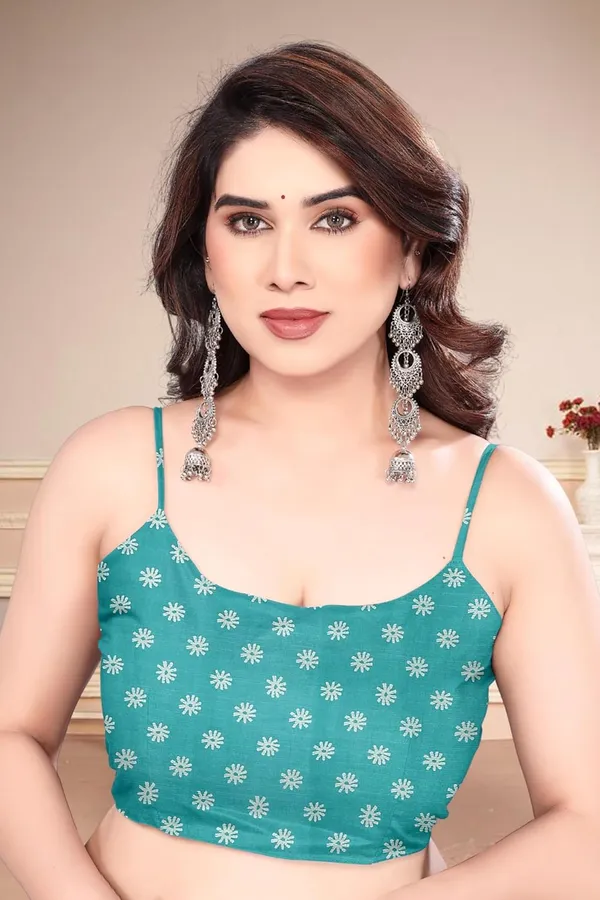 Turquoise_Polyester_Printed_Chiffon_Saree_For_Women