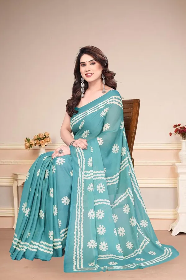 Turquoise_Polyester_Printed_Chiffon_Saree_For_Women