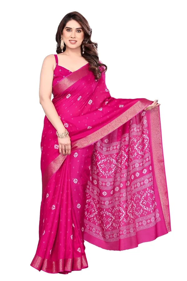 Hot_Pink_Silk_Bandhani_Marshmallow_Saree_For_Women