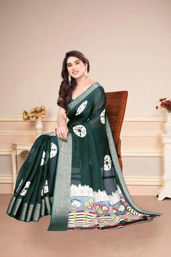Bottle_Green_Silk_Plain_Chiffon_Saree_For_Women