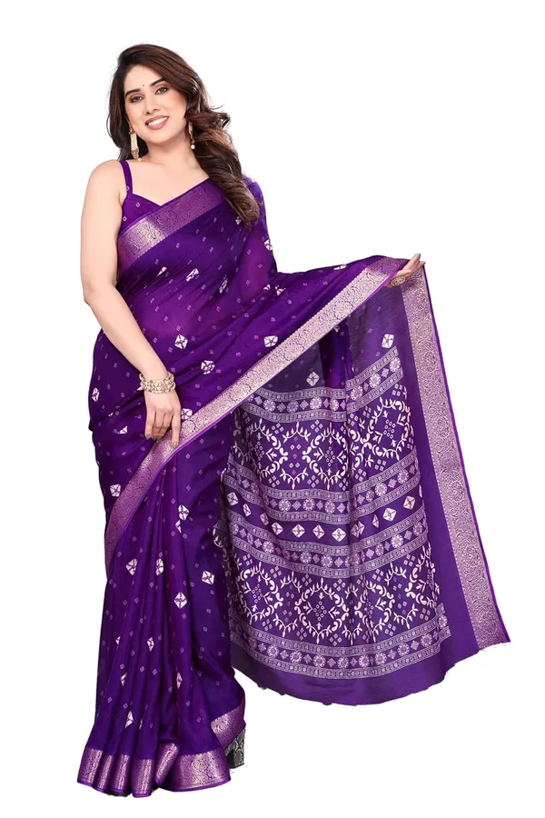 Violet_Silk_Bandhani_Marshmallow_Saree_For_Women