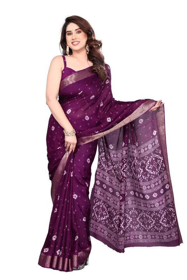 Wine_Silk_Bandhani_Marshmallow_Saree_For_Women