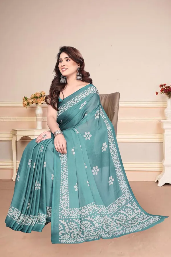 Teal_Polyester_Printed_Chiffon_Saree_For_Women