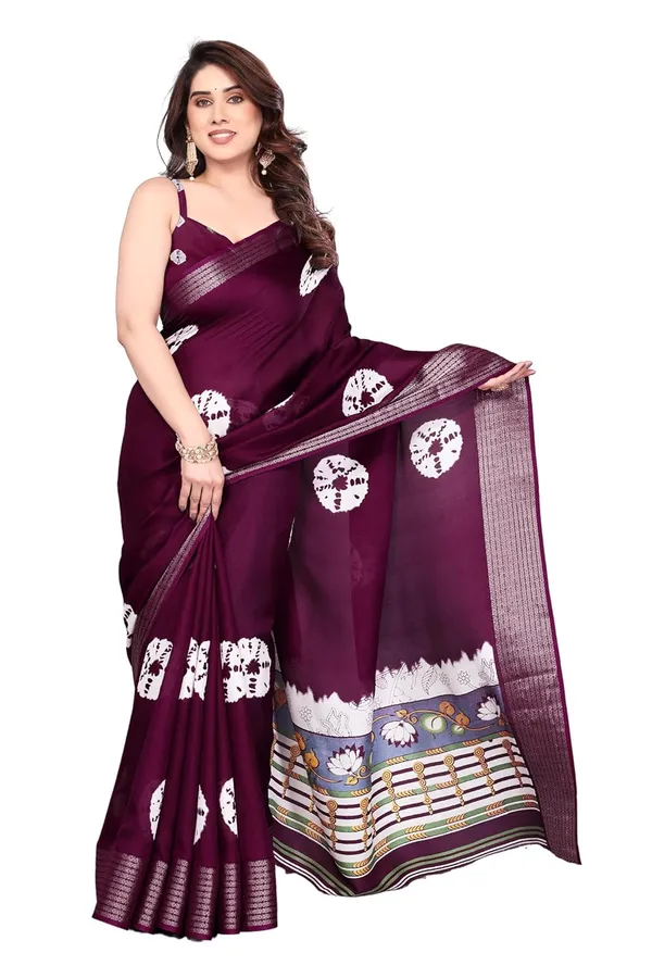 Dark_Wine_Silk_Bandhani_Marshmallow_Saree_For_Women