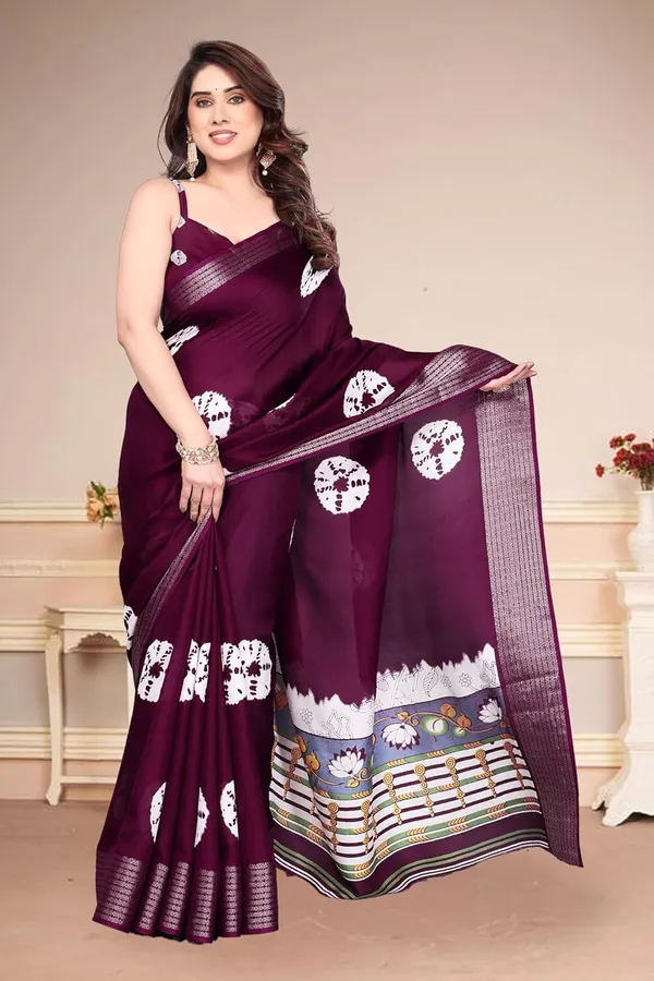 Dark_Wine_Silk_Bandhani_Marshmallow_Saree_For_Women