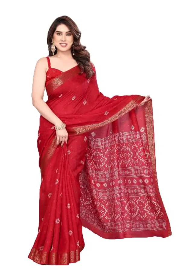 Red_Silk_Bandhani_Marshmallow_Saree_For_Women