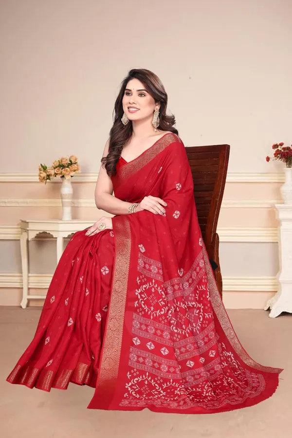 Red_Silk_Bandhani_Marshmallow_Saree_For_Women