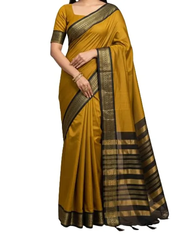 Mustard_Cotton_Blend_Narayanpet_Cotton_Silk_Saree_For_Women